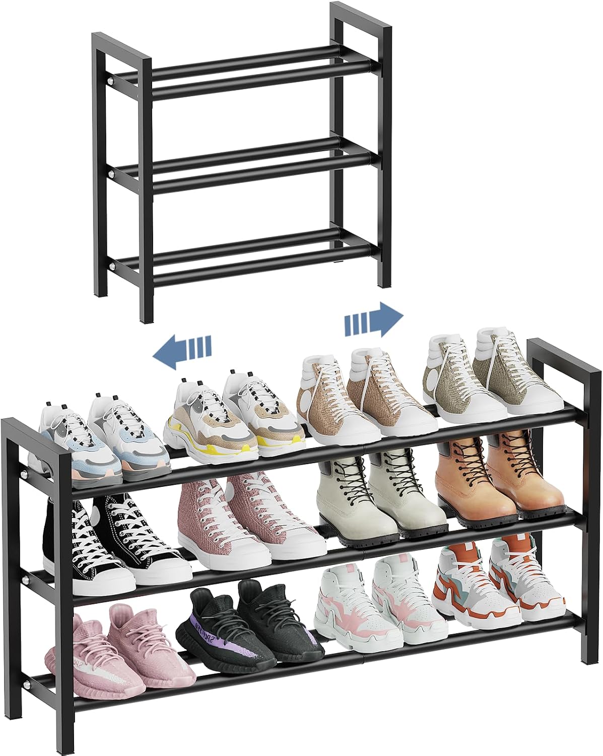 Mavivegue Expandable Shoe Rack - 3-Tier Adjustable Organizer for Closet & Entryway | 18-33” Size