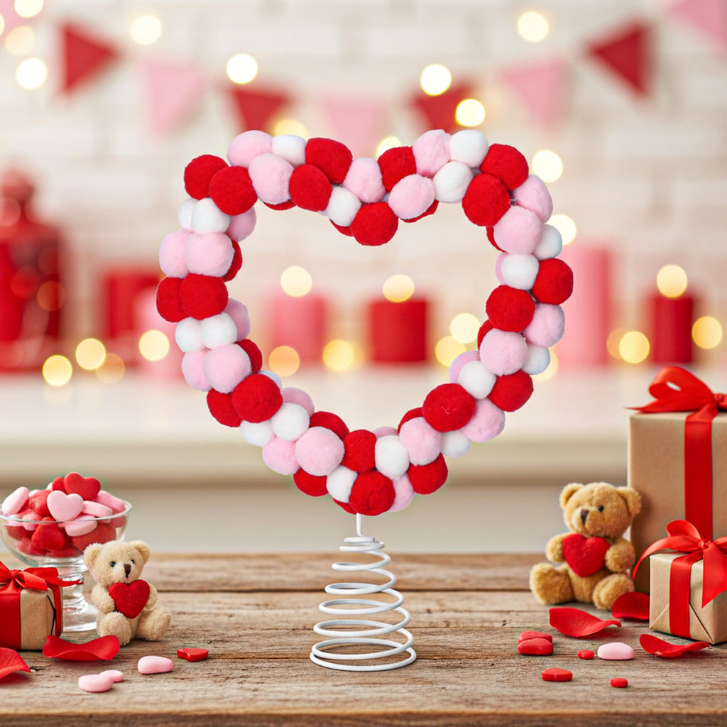 Sotiff 10 Inch Valentine's Day Heart Pom Pom Tree Topper Ornament Love Topper Red Pink Wool Felt Ball Double-Sided Decor for Valentine Holiday Wedding Home Birthday Party Supplies Gift