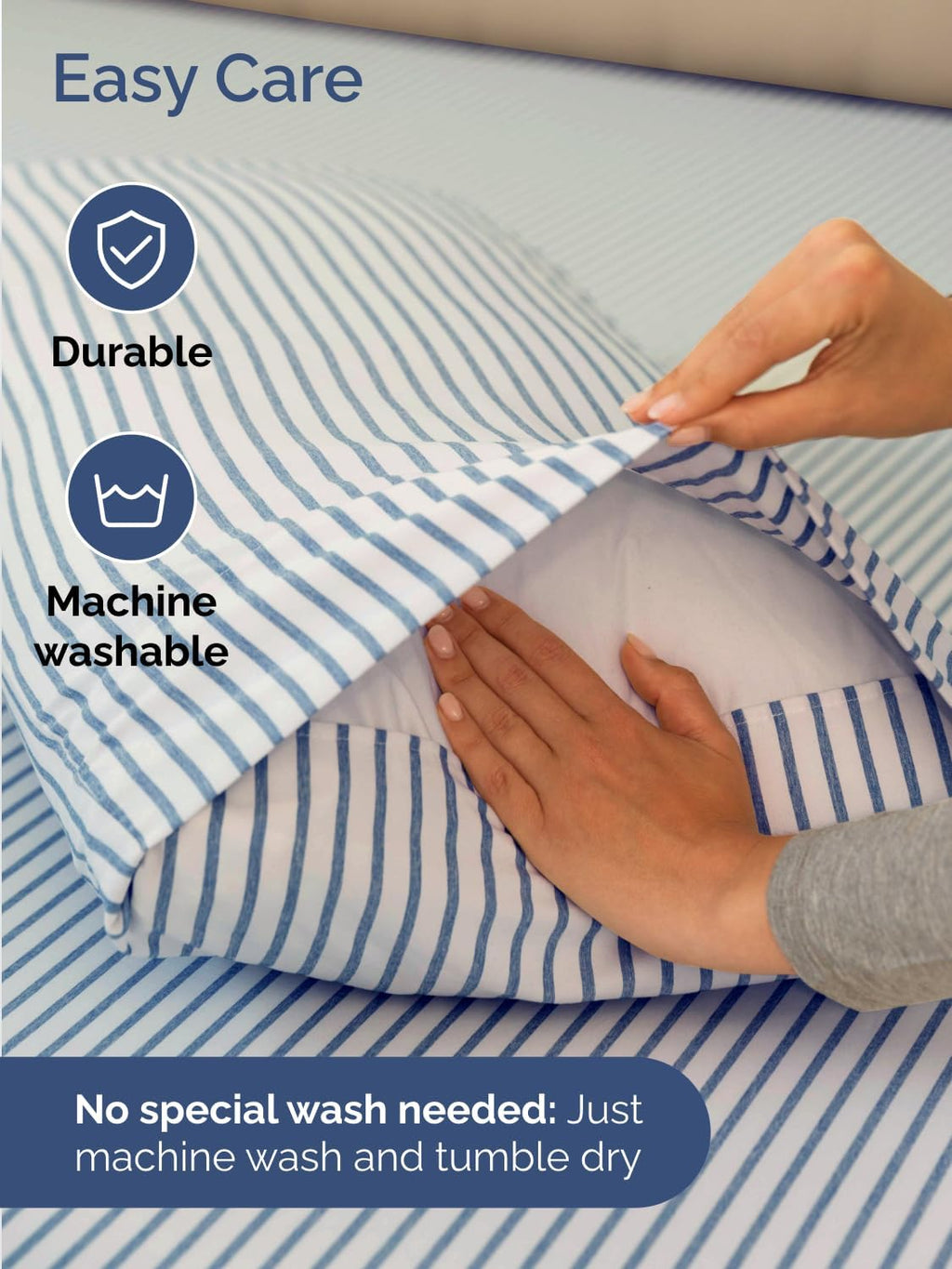 Skiennix Extra Deep Twin XL Sheet Set - 4-Piece Breathable Cooling Bedding - Soft, Wrinkle-Free Blue Stripes