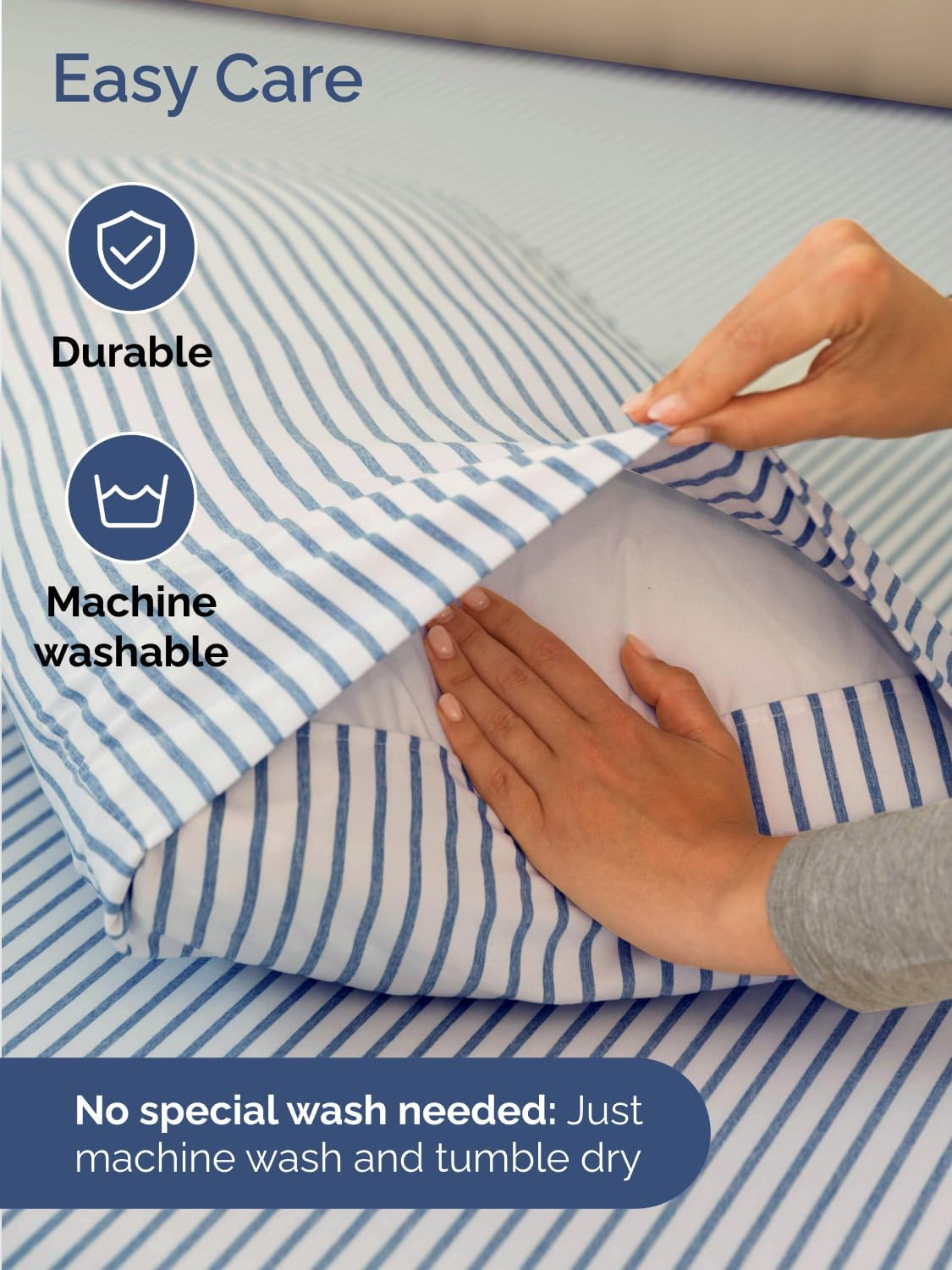 Skiennix Extra Deep Twin XL Sheet Set - 4-Piece Breathable Cooling Bedding - Soft, Wrinkle-Free Blue Stripes