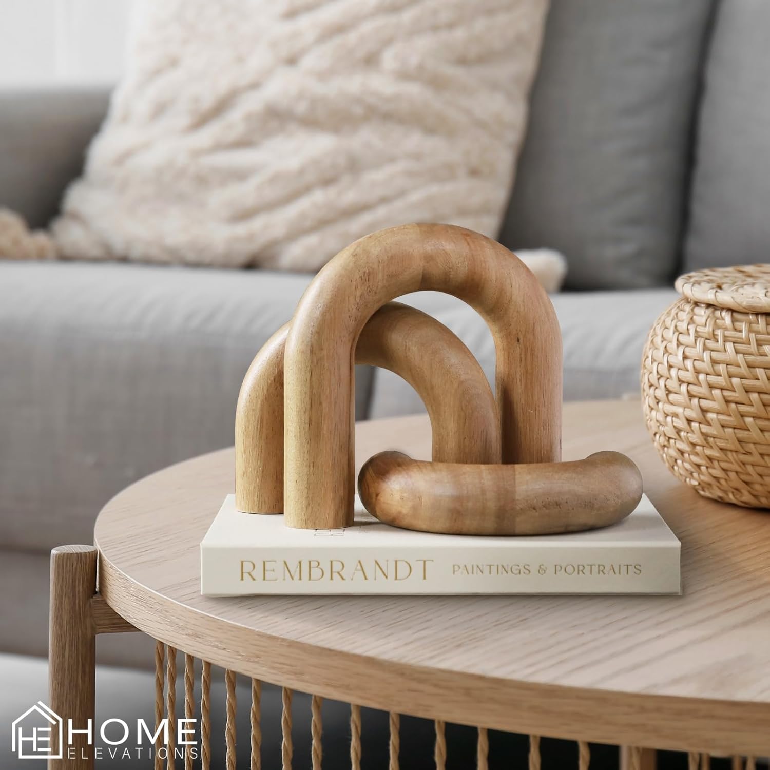Wooden Arch Decor Set of 3 - Aesthetic Shelf Decor for Coffee Tables & Bookshelves - Acacia Wood Japandi Accents