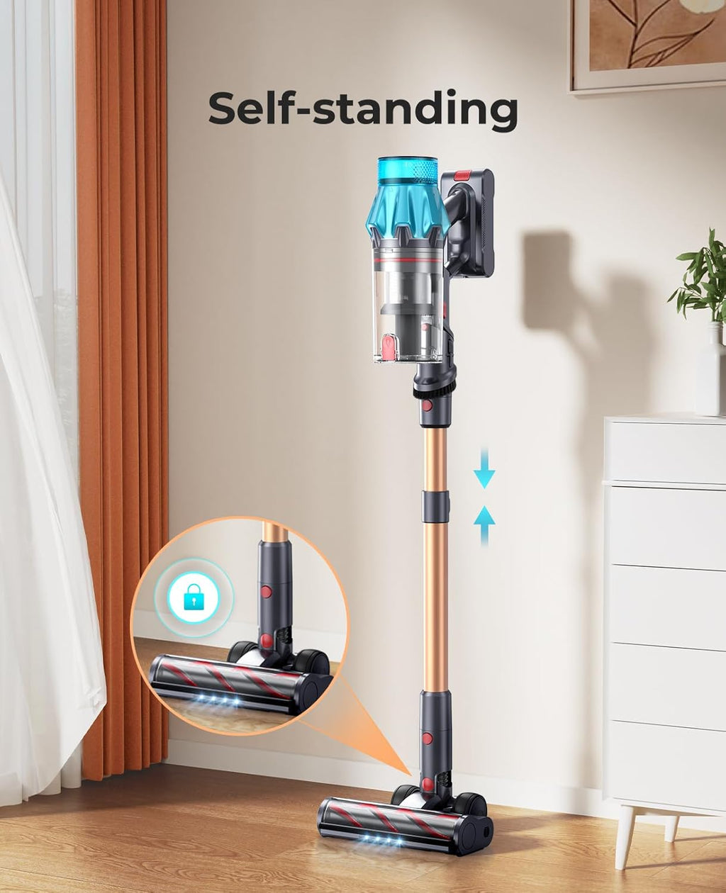 Skiennix Cordless Vacuum Cleaner - 650W Power, 70 Min Runtime, Self-Standing Design | 6-in-1 for Carpet & Pet Hair