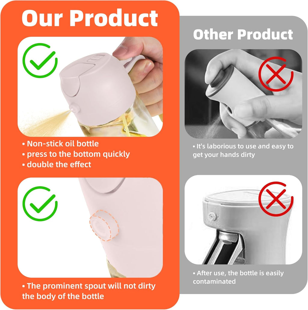 TrendPlain 16oz Glass Olive Oil Sprayer - 2-in-1 Dispenser for Cooking, Air Fryer & BBQ | Peach Color
