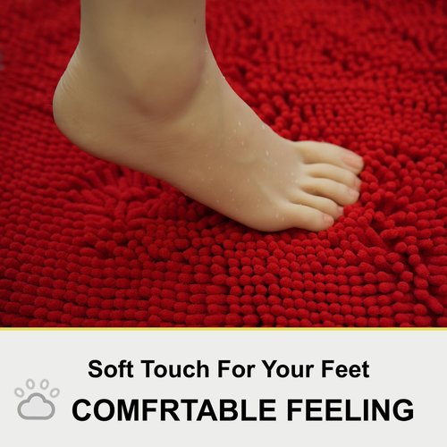 BOANKODU Bathroom Rugs - Extra Soft Absorbent Chenille Bath Mats | Quick Dry, Machine Washable, 15x23 Red