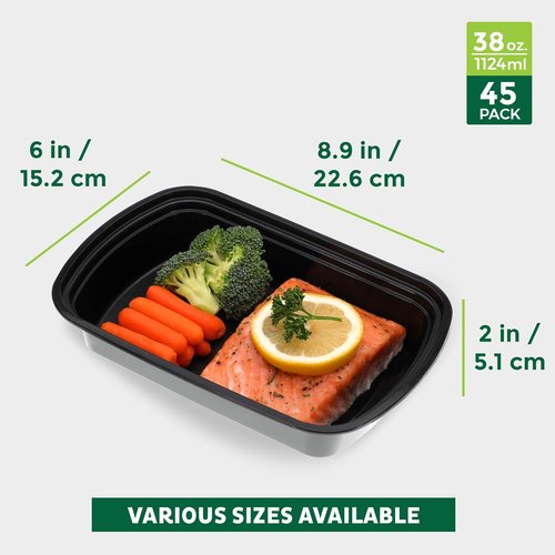 Freshware Meal Prep Containers - 45 Pack, BPA-Free Food Storage Bento Boxes | Stackable, Microwave & Dishwasher Safe (38 oz)
