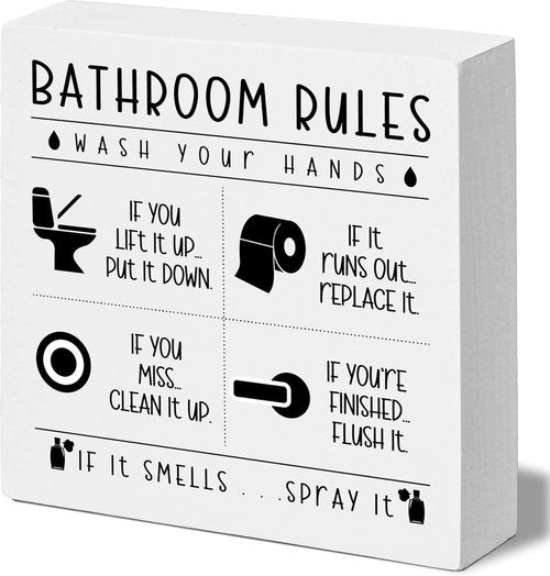 Funny Bathroom Sign by Rustic Home Decor - Farmhouse Style Rules for Restroom | Perfect Gift for Holidays