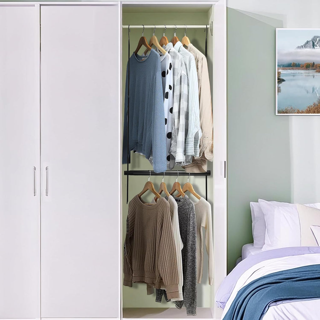 Storage Maniac Adjustable Closet Hanging Rod - Space-Saving Organizer for Clothes | Black, 1 Pack
