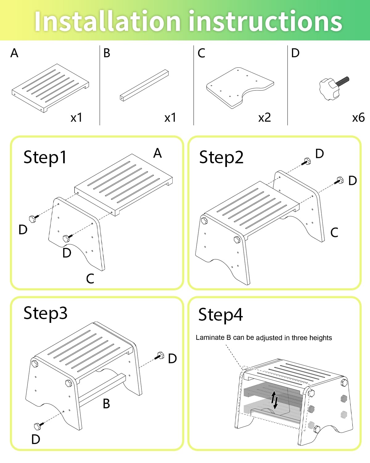 9" Wooden Step Stool for Kids Adults Elderly - 200Lbs Capacity Natural Pine