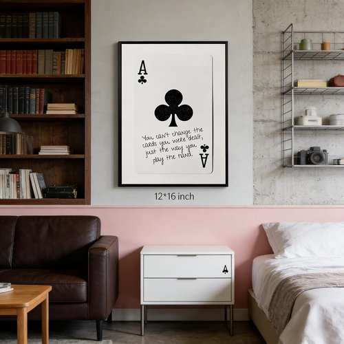 GEFQBBLD Funny Lucky Ace Poker Wall Art - Trendy Black & White Canvas Print | 8x10in Framed Decor