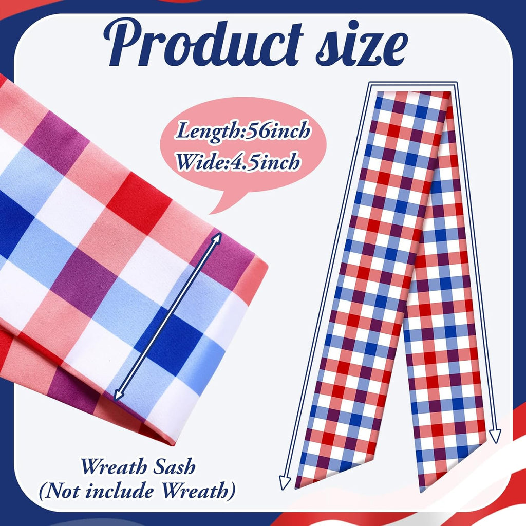 VitalCozy 4th of July Wreath Sash - Satin Embroidery Monogram Ribbon for Indoor/Outdoor Decor