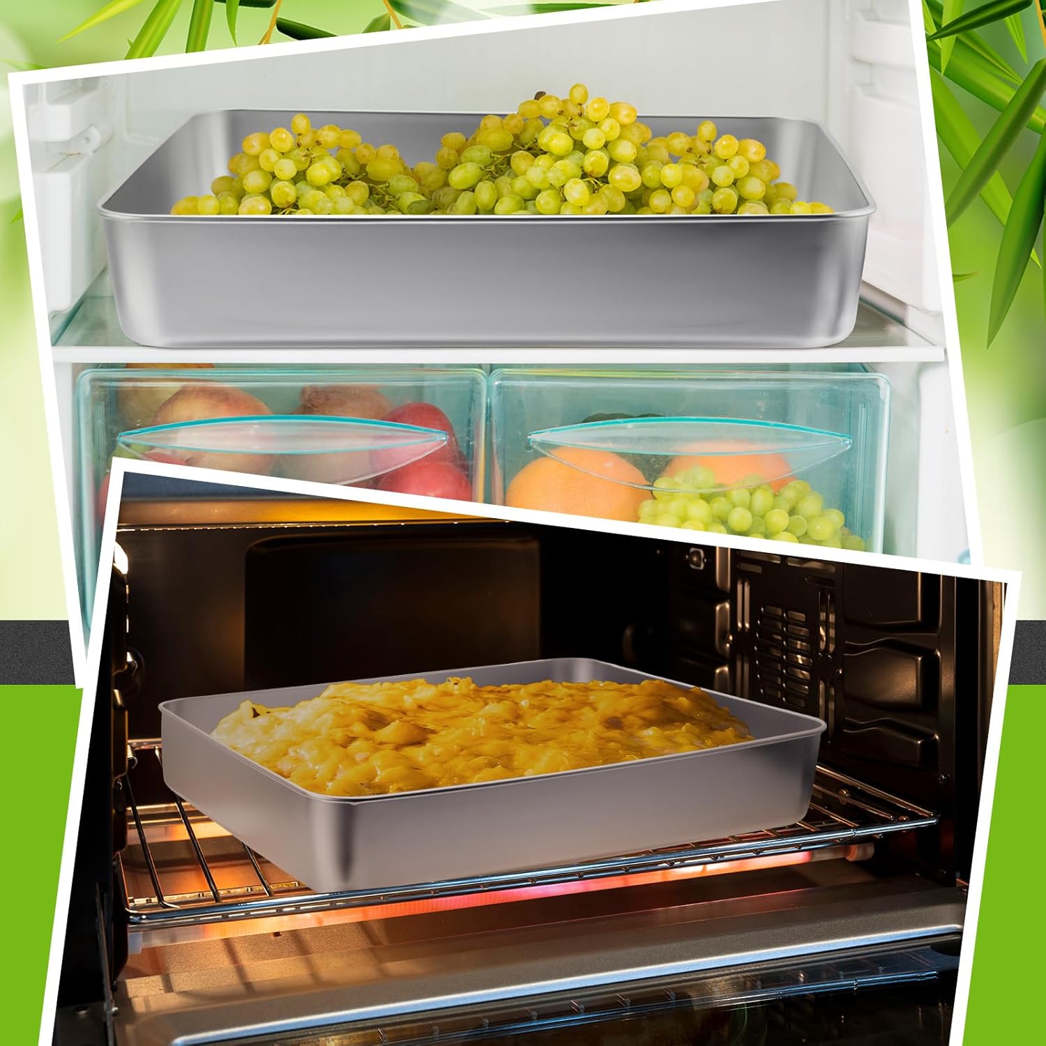 Tioncy Stainless Steel Cake Pan Set - 3 Rectangular Baking Pans with Lids | 13/11/9 Inch for Versatile Cooking
