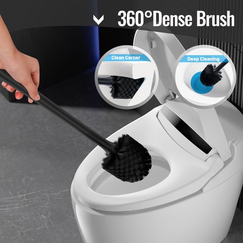 Toilet Brush and Plunger Set,Plunger and Brush Set with Upgraded Rubber Plunger,Toilet Plunger and Brush Set with 360°Dense Brush,Easy to Store Toilet Bowl Brush and Plunger Set,Black Toilet Brush Set