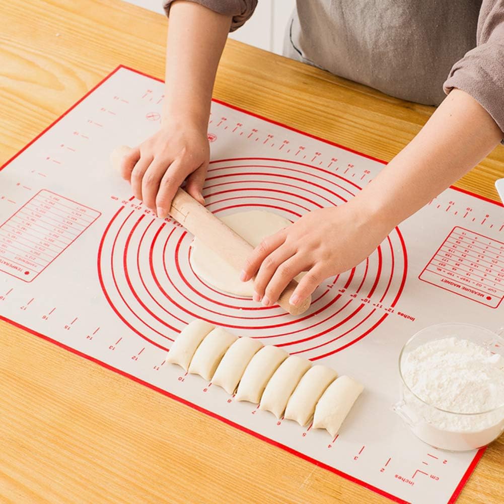 Skiennix Silicone Pastry Mat - Extra Thick Non-Stick Baking Sheet with Measurements | Large 16"x24", Red