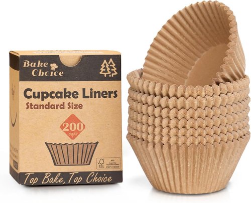 Bake Choice Non-Stick Cupcake Liners - 200 Pcs Food-Grade Greaseproof Baking Wrappers
