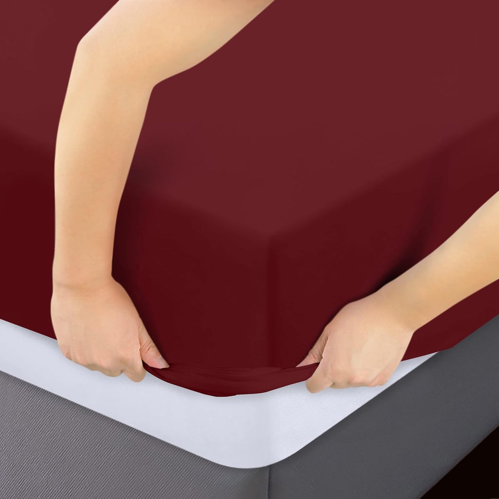 Utopia Bedding Twin XL Fitted Sheets - Soft Brushed Microfiber - Deep Pockets - 2 Pack (Burgundy)