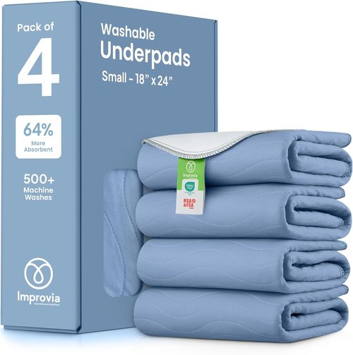 IMPROVIA® Washable Underpads - Heavy Absorbency Reusable Incontinence Pads for Kids, Adults & Pets | Waterproof Protection (Blue, 18"x24", Pack of 4)