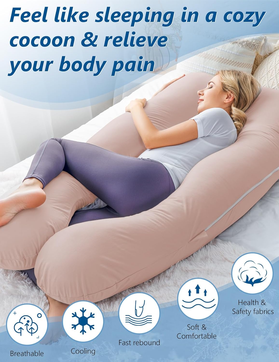 Meiz Cooling Pregnancy Pillow - U Shaped Maternity Body Pillow with Jersey Cover for Comfort
