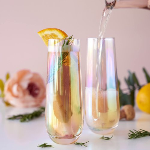 Twine Luster Stemless Champagne Flutes, Iridescent Rainbow Finish, Sparkling Wine Glasses for Prosecco, Sparkling Cocktails, Mimosas, Elegant Glassware for Wedding Gifts,10 oz, 2 count (Pack of 4)