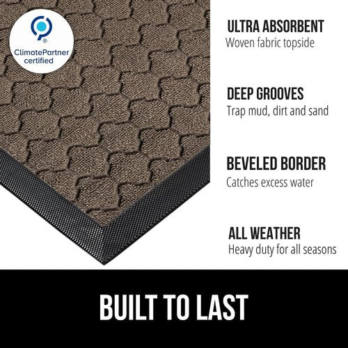 GORILLA GRIP Waterproof All-Season WeatherMAX Doormat - 35x23 Natural Rubber, Stain & Fade Resistant, Easy Clean Latte Quatrefoil
