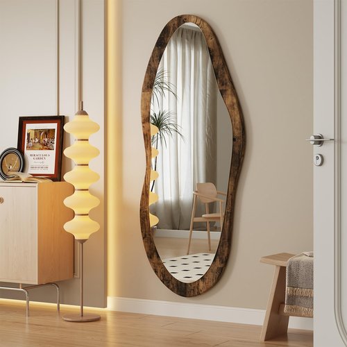 AAZZKANG Large Mirrors with Wood Framed 47"x20" Vintage Irregular Wall Mirror Full Length Asymmetrical for Bathroom Bedroom Living Room Entryway