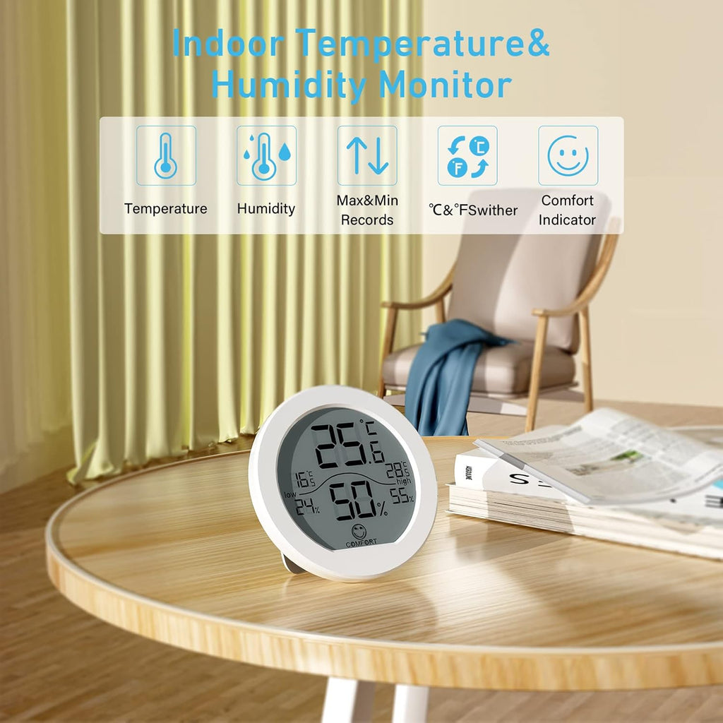 SECRUI Hygrometer Thermometer - Accurate Indoor Humidity & Temperature Meter | LCD Display, 2-Pack, White