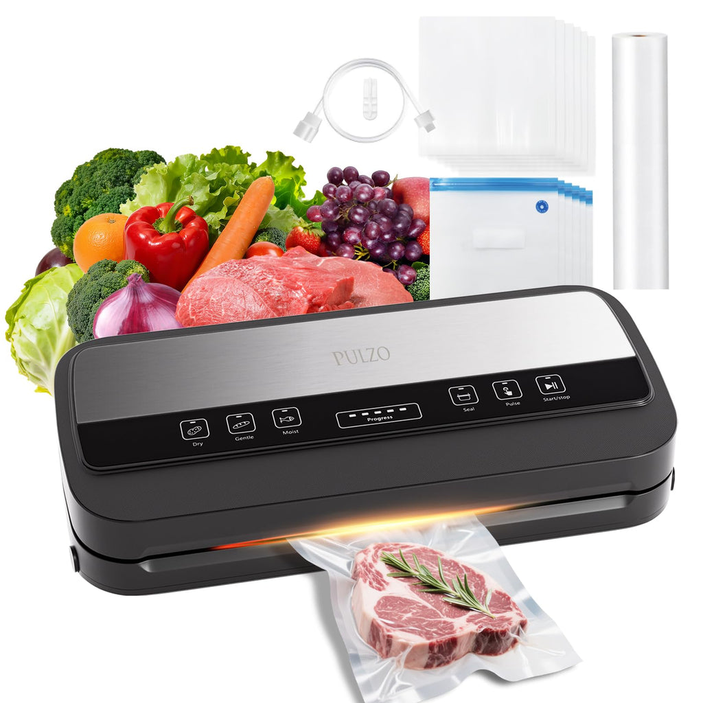 Vacuum Sealer Machine, 95Kpa vacuum sealer for food with Bags Storage and Built-in Cutter,food vacuum sealer machine,Dry/Moist/Gentle Mode, Removable Drip tray, Complete Starter Kits, Stainless Steel