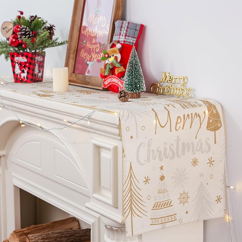 Siilues 13x36 Inch Christmas Table Runner – Premium Polyester Burlap Eco Decor