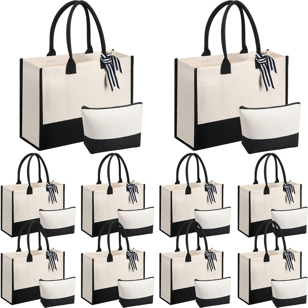 Sanwuta 20 PCS Canvas Tote Bag with Inner Zipper Pockets and Makeup Bag Bulk Christmas Birthday Teacher Appreciation Gifts for Women Bridesmaid Mother