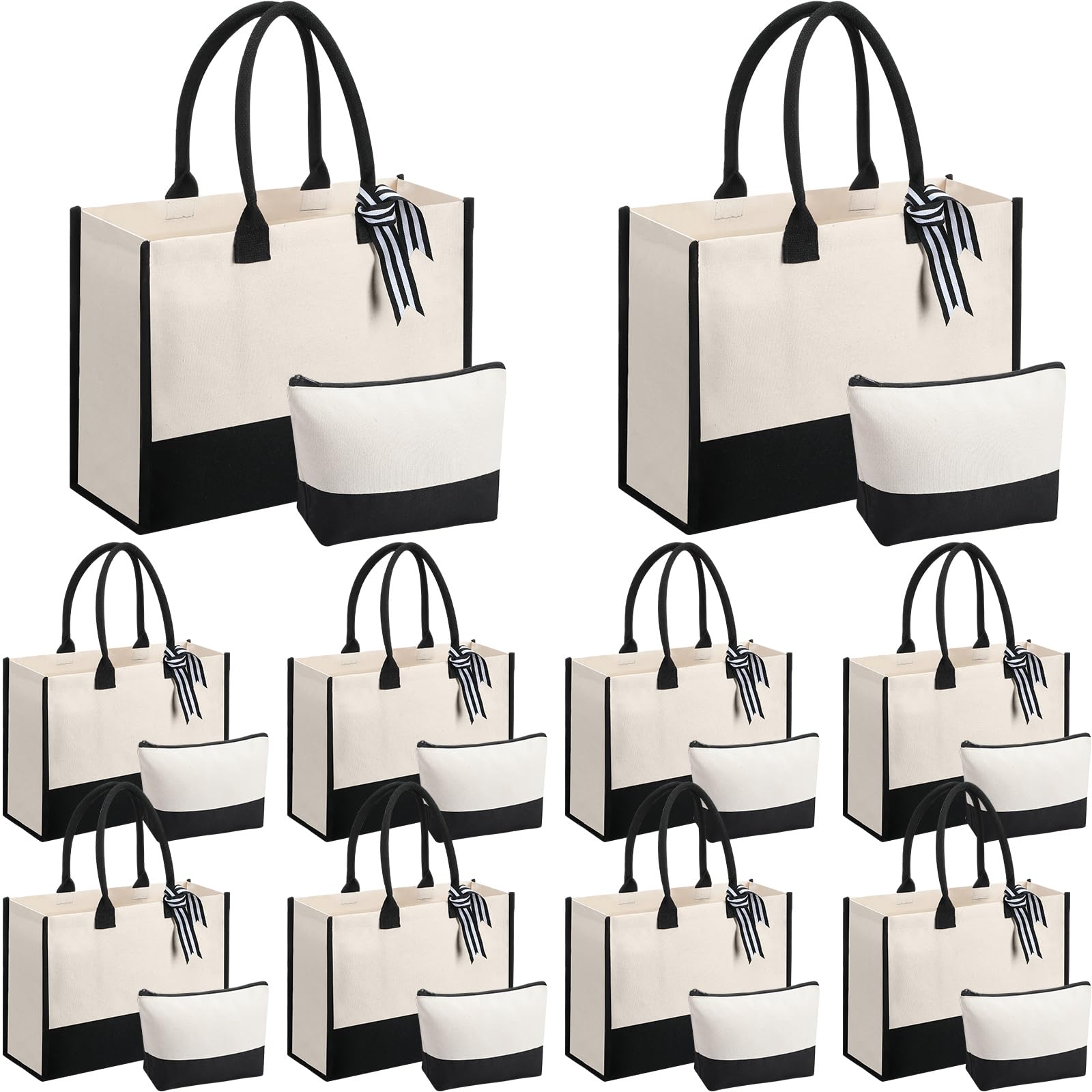 Sanwuta 20 PCS Canvas Tote Bag with Inner Zipper Pockets and Makeup Bag Bulk Christmas Birthday Teacher Appreciation Gifts for Women Bridesmaid Mother