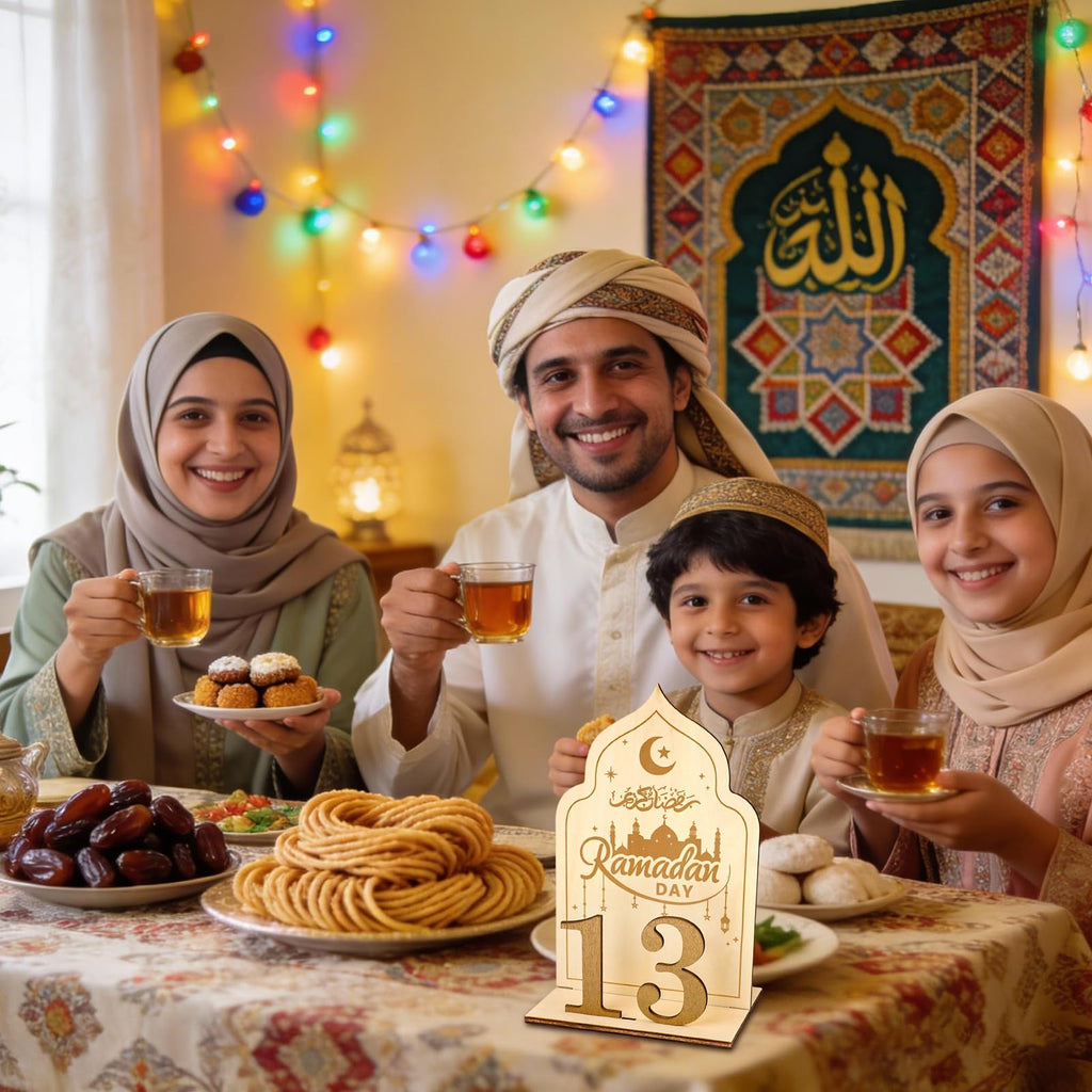 HOWAF Wooden Ramadan Advent Calendar, Ramadan Countdown Calendars with 30 Days Til Eid, Reusable Ramadan Decorations for Home, Islamic Eid Table Decorations for Gift, Moon & Mosque Design