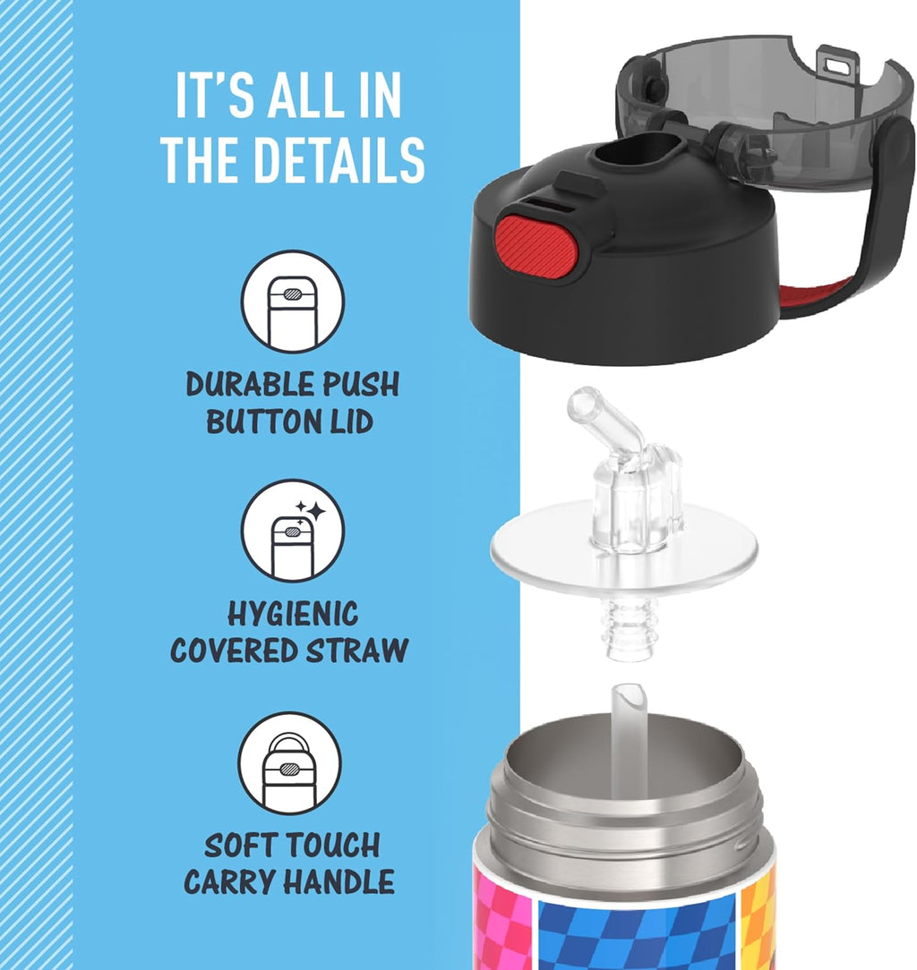 THERMOS FUNTAINER Water Bottle - 12 Ounce Kids Stainless Steel Vacuum Insulated with Straw | Super Mario Design