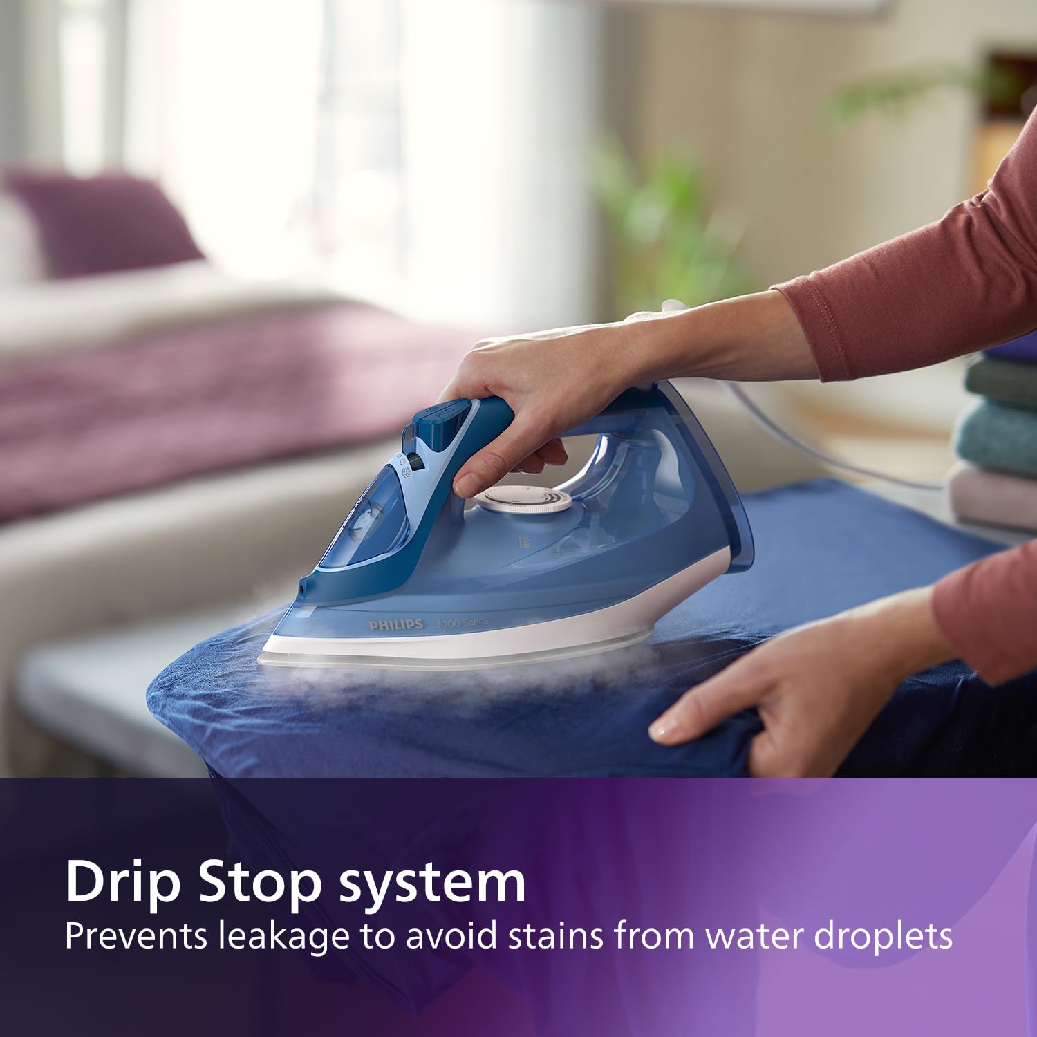 Philips Perfect Care 3000 Series Steam Iron - 1250 W power, 40 g/min continuous steam, 200 g steam boost, 300 ml water tank, blue (DST3031/20)