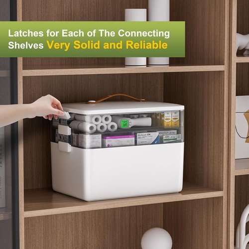 JOYBOS 3-Tier Medicine Storage Box - Portable First Aid Kit Organizer with Leather Handle for Home Use