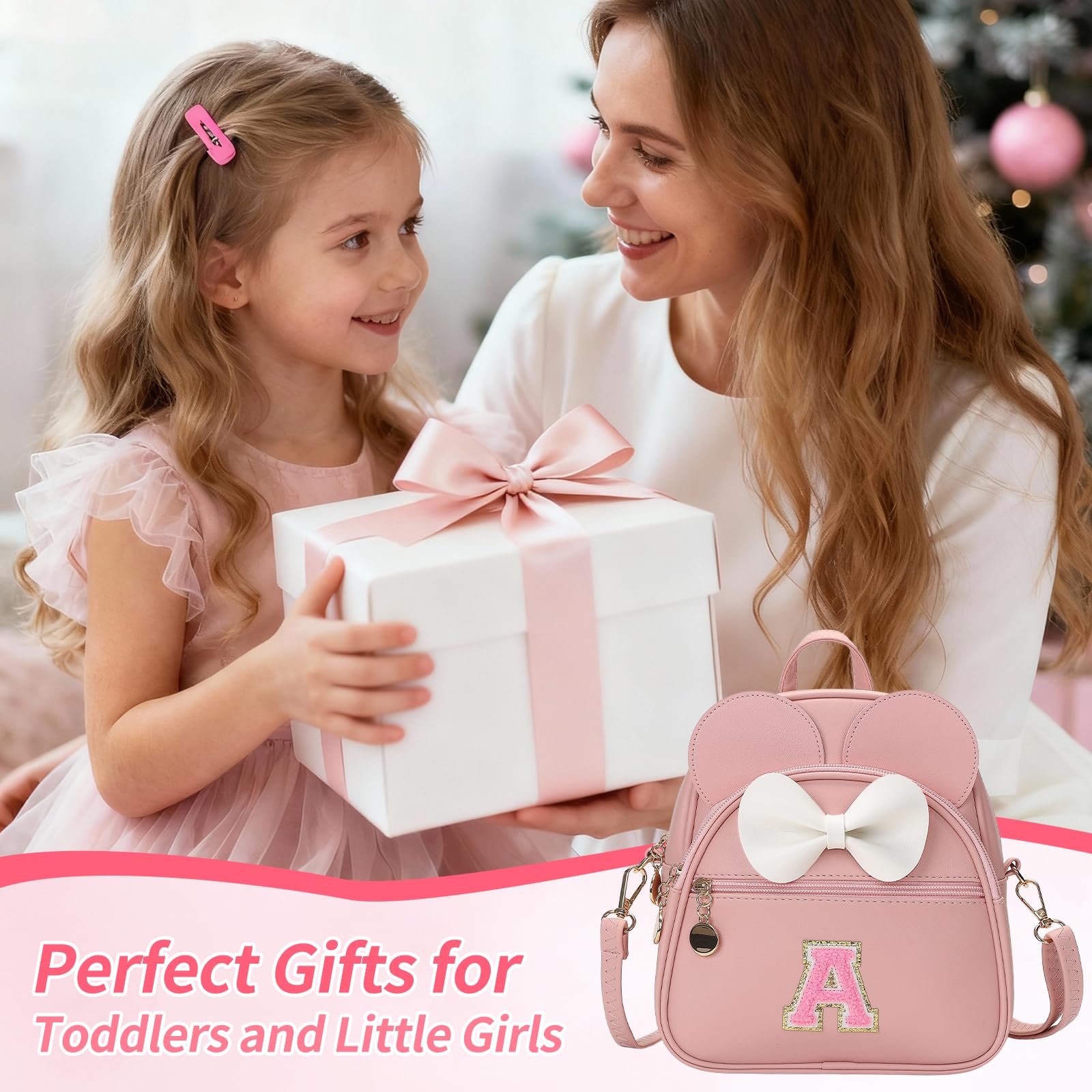 VLJTM Birthday Gift for 2 3 4 5 6 7 8 9 10 Year old Girls Personalized Initial Toddler Mini Backpack Purse for Kids-Pink-A
