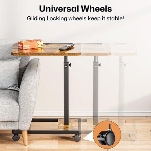 MOFAIN Adjustable TV Tray Table - 360° Rotating C Shaped End Side Table Sofa Couch Bed Table with Wheels for Eating Living Room Laptop