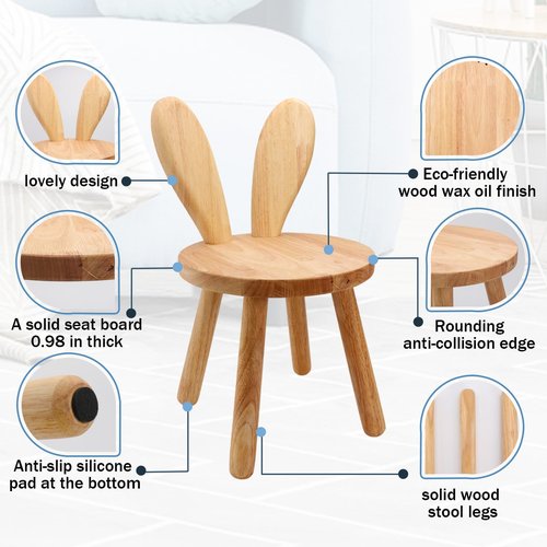 DoFanXinYe Wooden Step Stool Children Toddler Chair Kids Desk Chair with Non-Slip Foot Mat Wood Wax Oil Craft Sensory Table for Kids Playroom Classroom Home（1 Pack）