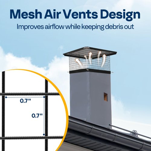 VIVOHOME 13x13 Inch Chimney Cap, Square Chimney Cover, Galvanized Steel Fireplace Flue Lid for Outside, Black Chimney Rain Caps with Single Bolt-on