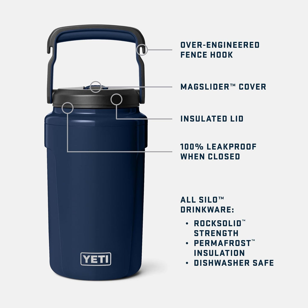 YETI Silo Half Gallon Insulated Water Jug - Leakproof Sports Bottle with Straw Cap & Fence Hook Handle - Navy