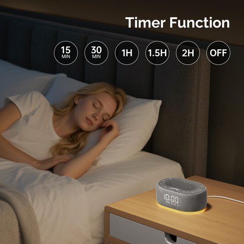 1Mii White Noise Sound Machine with Alarm Clock, Sound Machine for Sleep for Adult Baby, 30 Soothing Sounds, Easy App Controlled, Dimmable 7-Color Night Light, Sleeping Timer, 30 Volume Levels - Grey