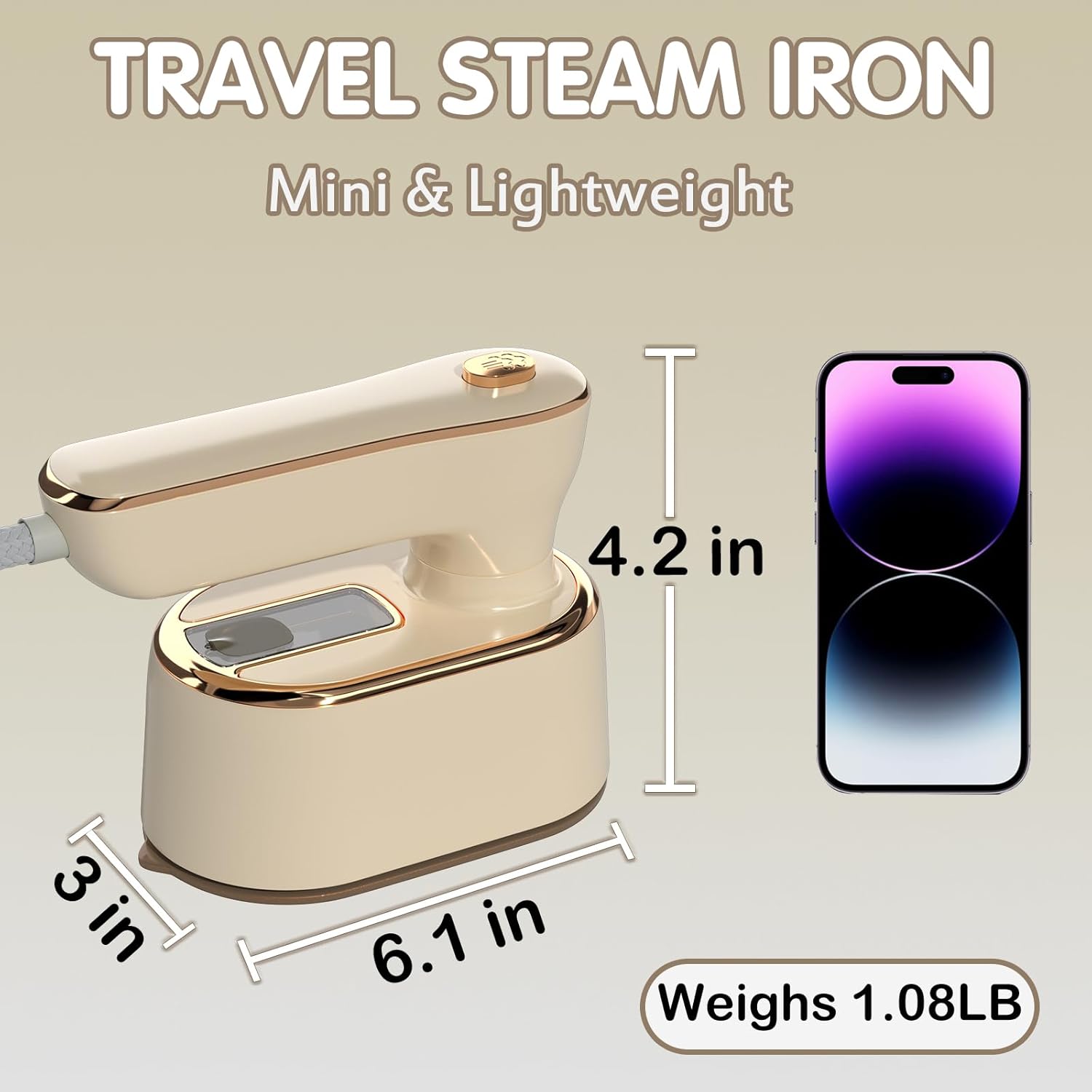 Skiennix Travel Steamer Iron - Mini Portable Ironing Machine for Clothes | Ideal for College Dorms & Home Essentials (Beige)