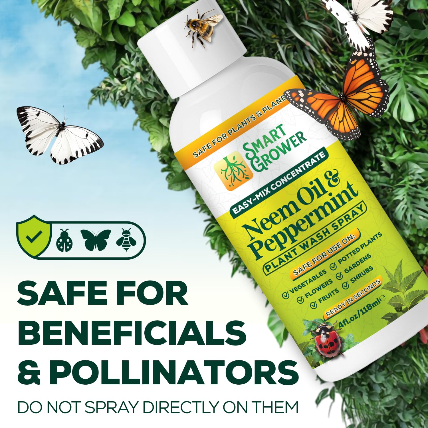 Neem Oil Spray for Plants by [Brand Name] - Peppermint Oil Formula for Indoor & Outdoor Use | 4 oz Concentrate Makes 1/2 Gallon RTU