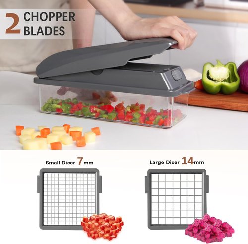 LHS Professional Vegetable Chopper - 11-in-1 Multifunctional Kitchen Gadget with Food Storage Containers | Grey