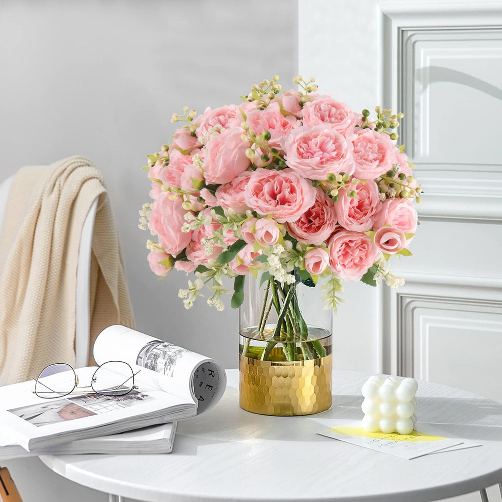 Artificial Peonies Silk Flowers, Pink Faux Peony Bouquet 2 Bundles Florals Arrangements for Farmhouse Home Boho Wedding Table Centerpiece, Fake Plastic Flower Bulk for Vase Decoration (Light Pink)