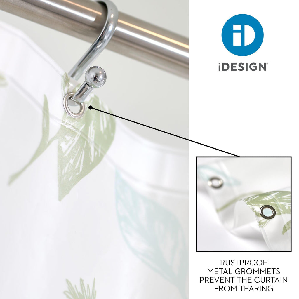iDesign Leaves PEVA Shower Curtain– Water Resistant Bathroom Shower Curtain - 12 Rust Resistant Metal Grommets for Shower/Tub – Perfect for Master/Guest Bathroom - 72" x 72" – Blue Green/Frost