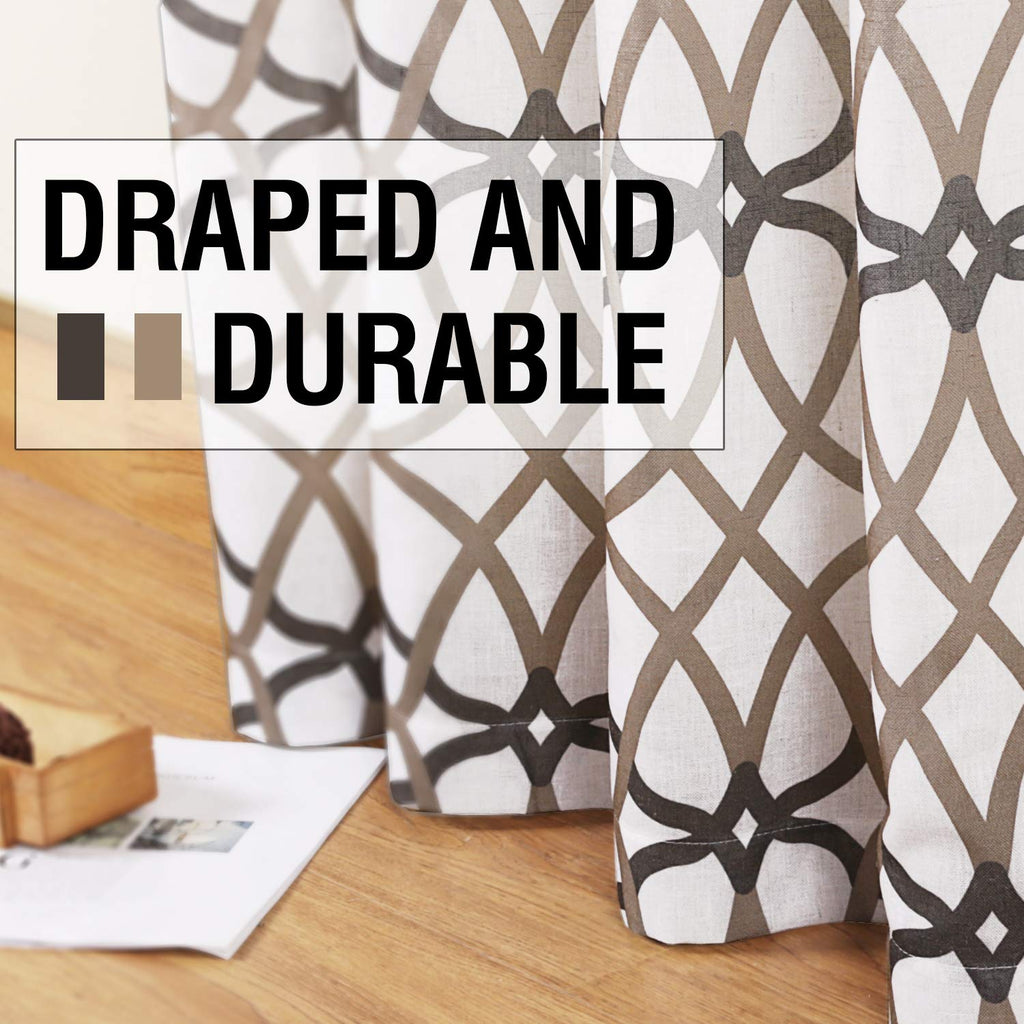 H.VERSAILTEX Linen Curtains 63 Inch Length 2 Panels Linen Sheer Curtains Textured Flax Window Draps for Living Room, Privacy Modern Printed Grommet Grapes Geometric Taupe/Brown
