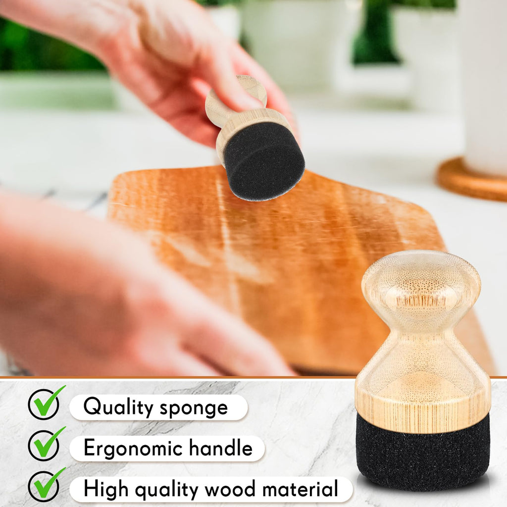 Qinyoung 2 Pcs Cutting Board Oil Wax Applicator Butcher Block Food Grade Mineral Oil Brush Wooden Bamboo Cutting Board Cream with Handle for Wood Surfaces Restoring Butcher Blocks(Classic,Sponge)