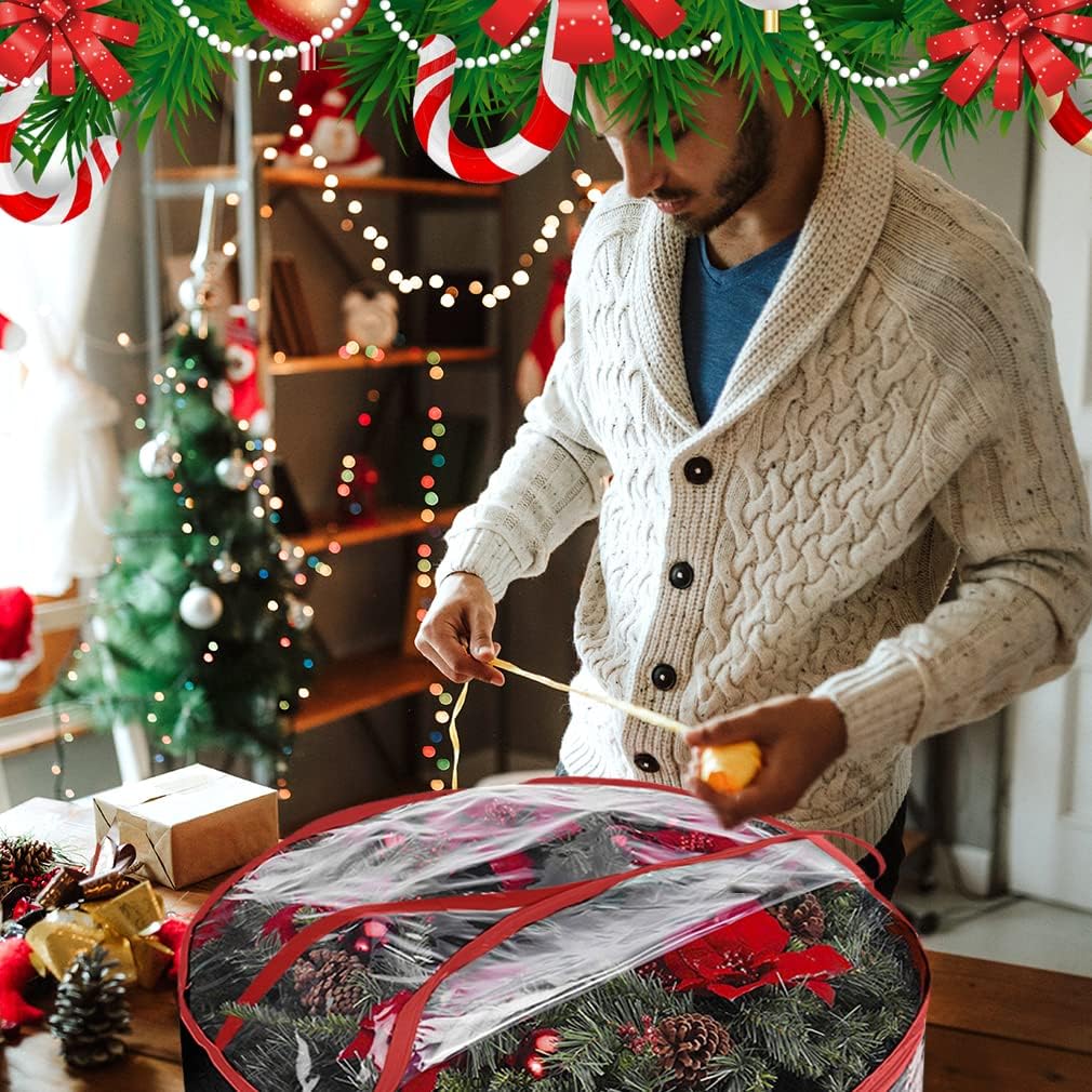 ProPik Christmas Wreath Storage Bag - Waterproof 36" Clear PVC Container - 2 Pack for Holiday Decor