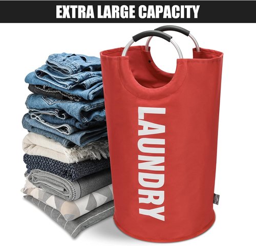 DOKEHOM Large 82L Laundry Basket - Collapsible Freestanding Hamper in Red for Easy Storage