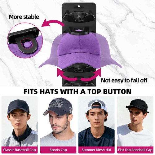 Flizubat Spring Clip Hat Organizer for Baseball Caps – 2 Pack, Wall Hat Rack for Door & Closet – Keeps 20 Hats Tidy in Entryway, Dorm, Bedroom – Multi-Layer Cap Storage (Adhesive or Screws)