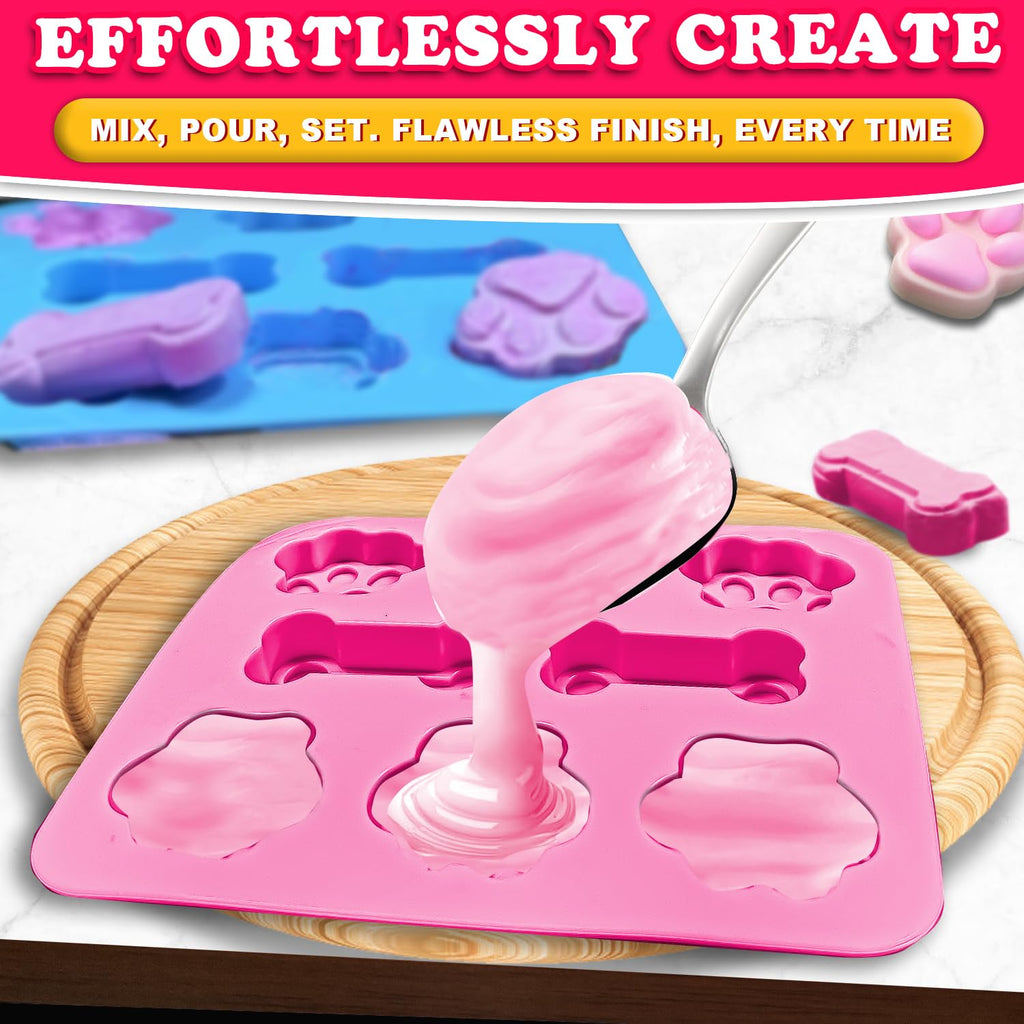 Ossryta 3Pcs Puppy Paw & Bone Silicone Molds - Non-Stick Candy Mold, Reusable Ice Cube Molds for Frozen Dog Treats, Chocolate, Jelly, Biscuit - Food Grade 2-in-1 Dog Treat Mold for Baking and Freezing